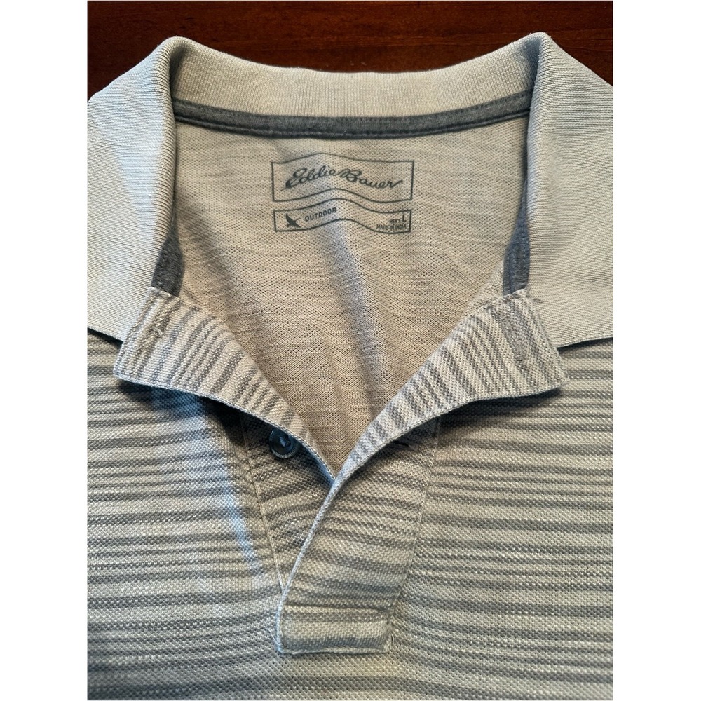 Eddie Bauer Gray Striped Polo Size L